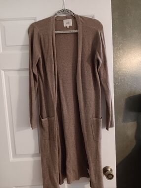 LUXE nude Lightweight Long Open-Front Women's Cardigan Sweater - Taupe Medium